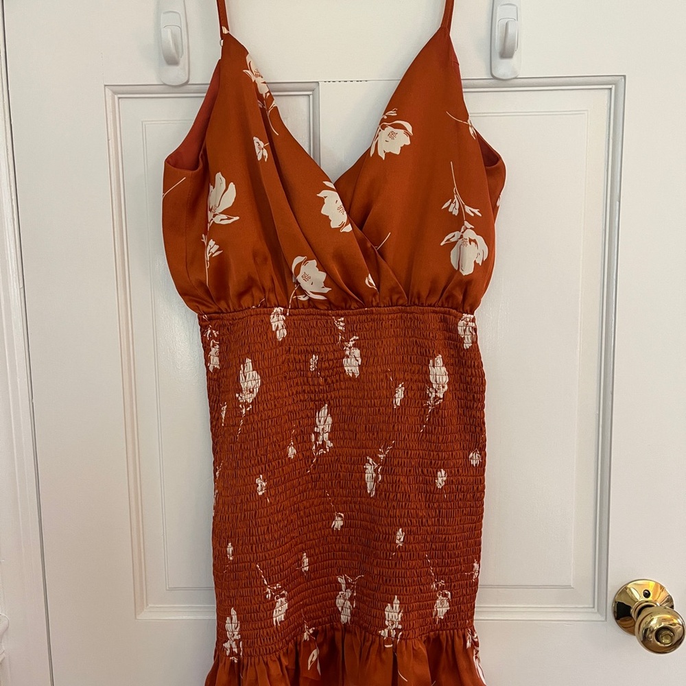 Storia Rust Orange Smocked Dress with Adjustable Straps